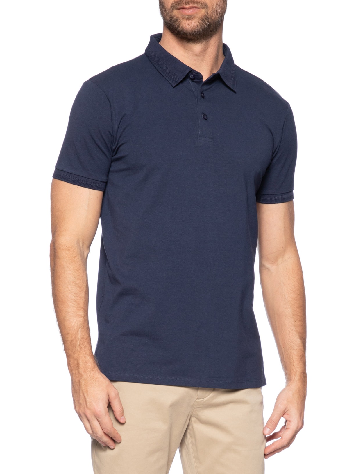 Polo Masculina Em Malha Azul '2 Essential