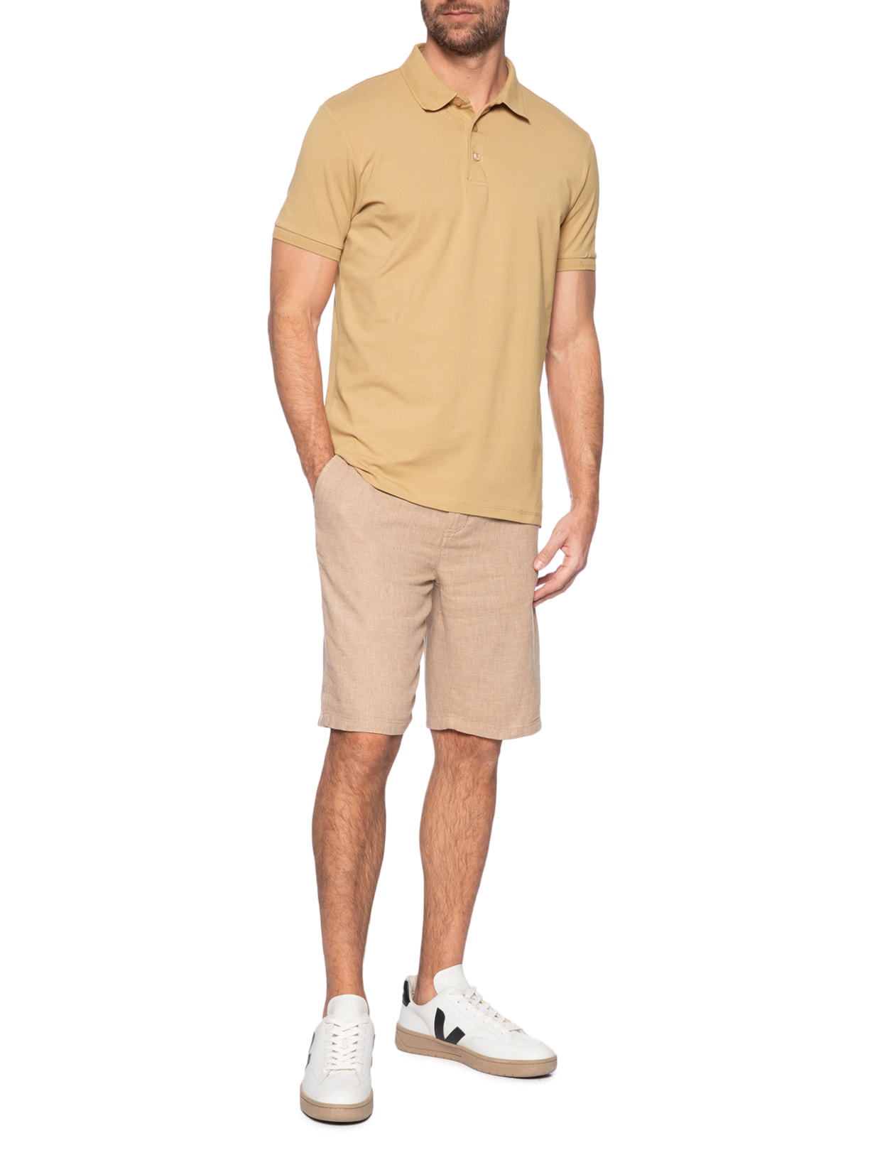 Polo Masculina Em Malha Bege '2 Essential