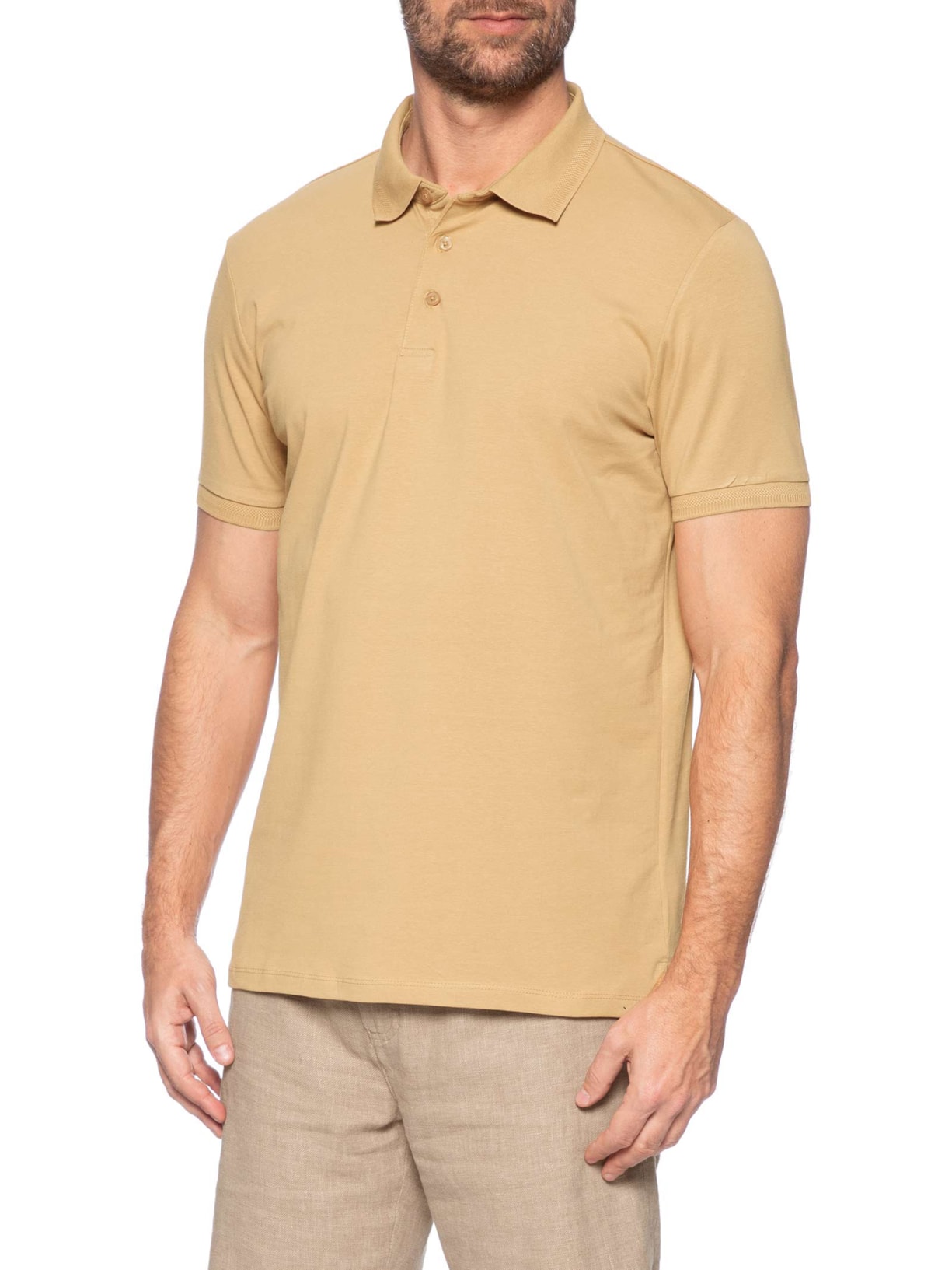 Polo Masculina Em Malha Bege '2 Essential