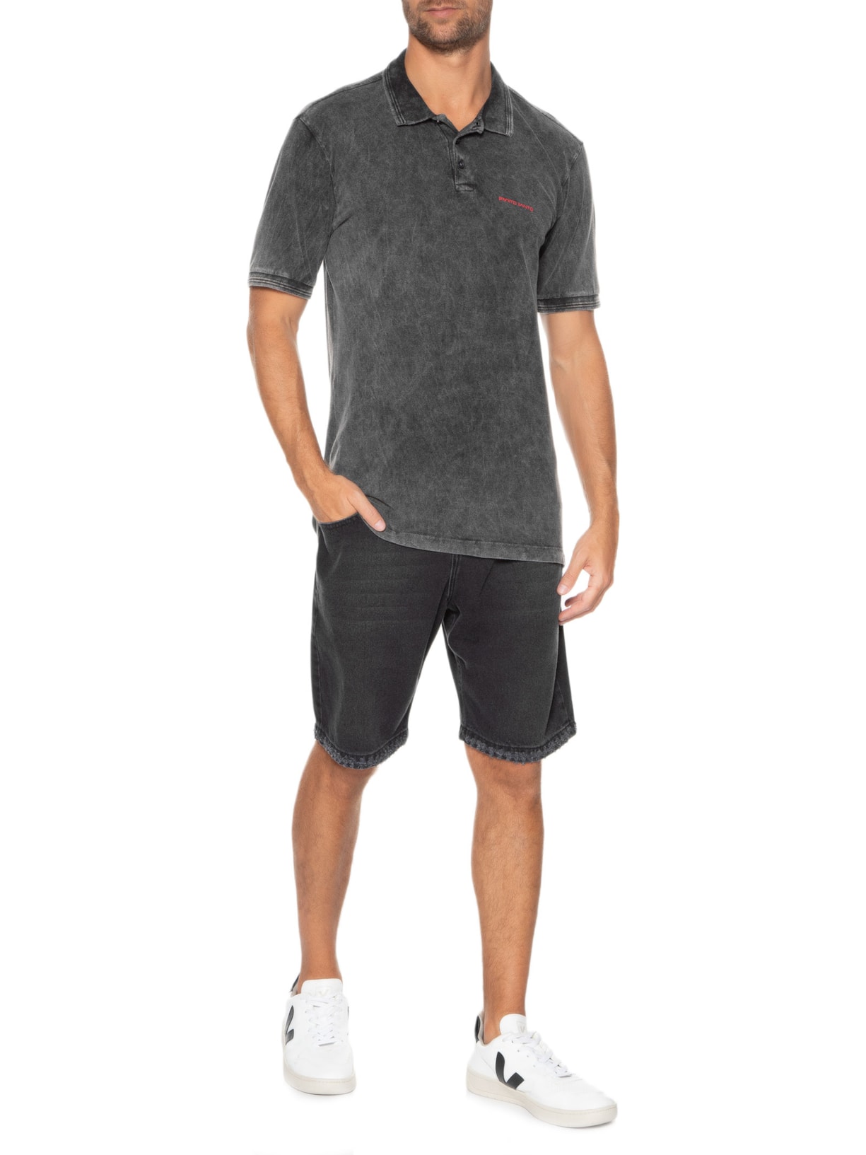 Polo Masculina Em Malha Marmorizada Preto Spirito Santo