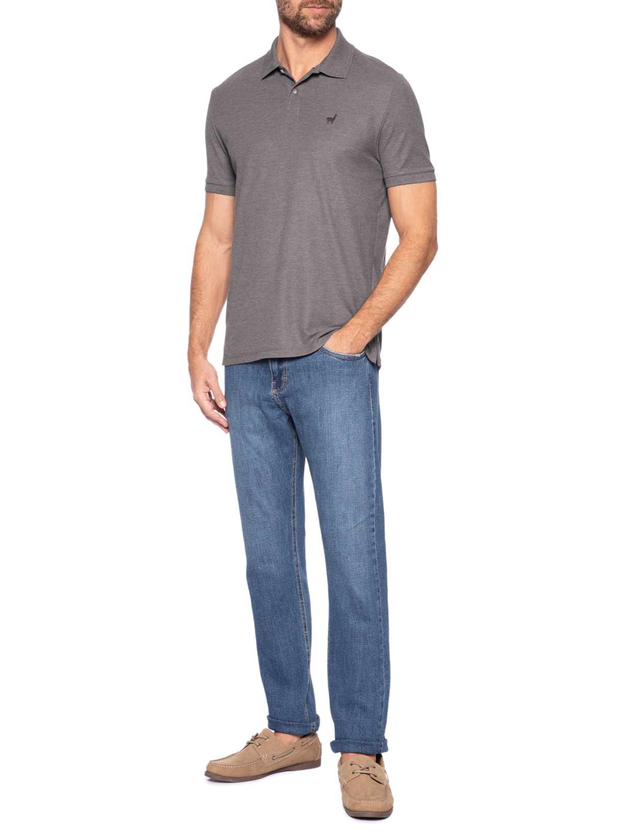 Polo Masculina Em Malha Piquet Mescla Color Marrom Zapalla