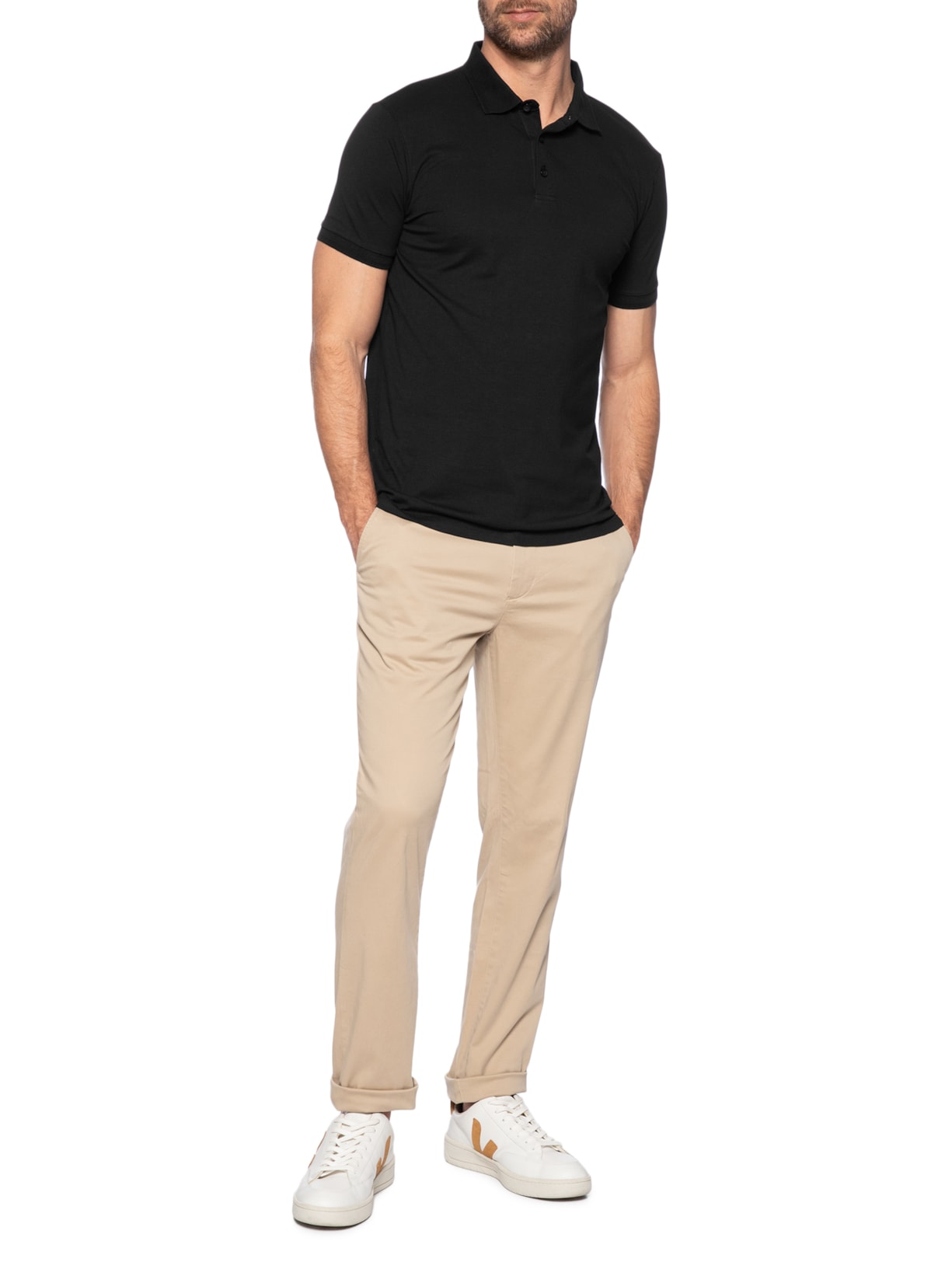 Polo Masculina Em Malha Preto '2 Essential