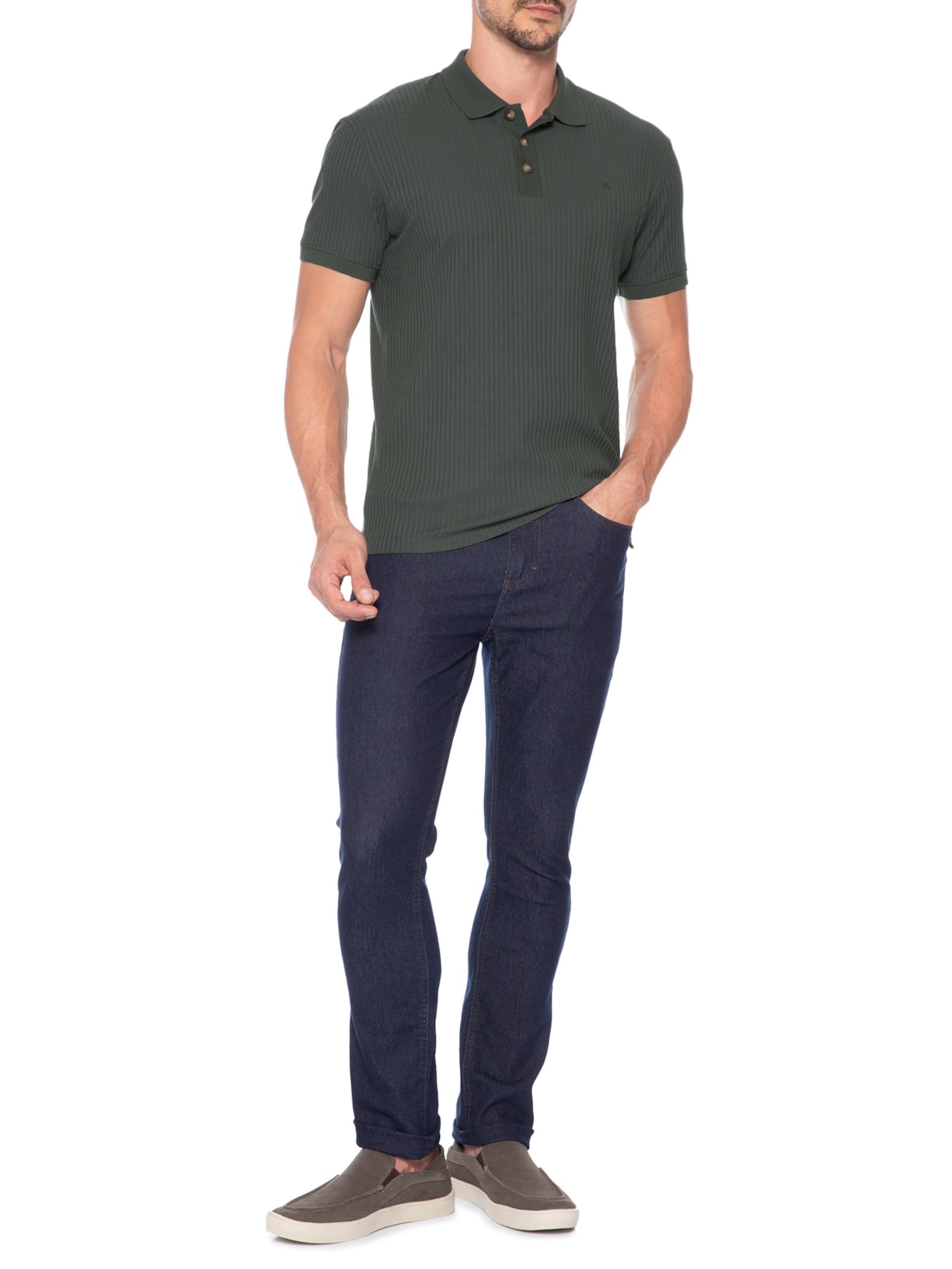 Polo Masculina em Malha Texturizada – Verde Aramis