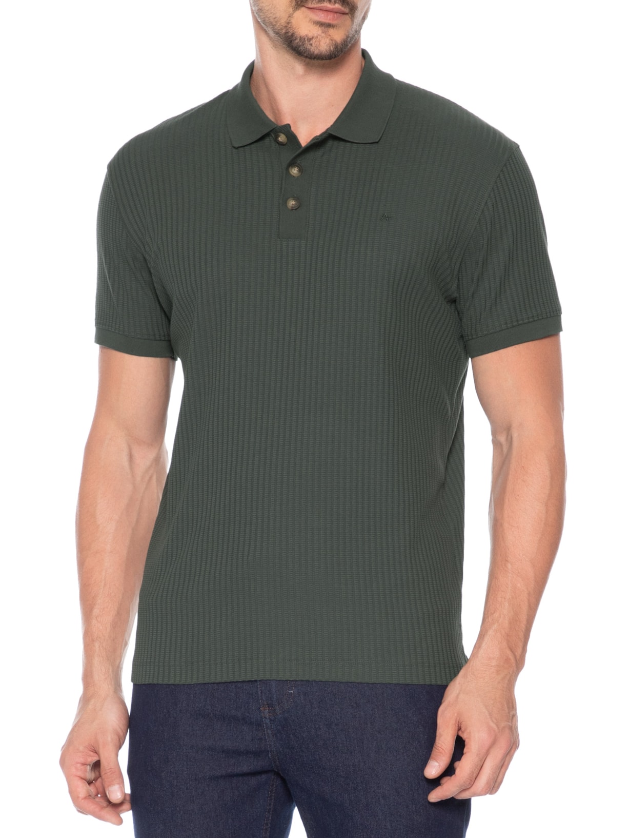 Polo Masculina em Malha Texturizada – Verde Aramis