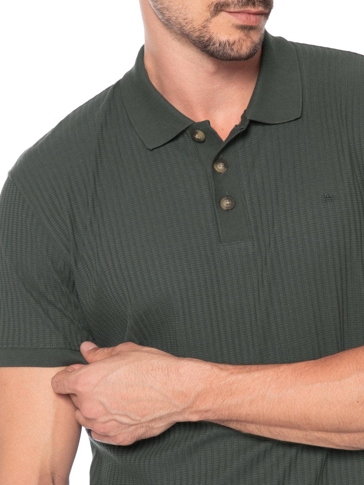 Polo Masculina em Malha Texturizada – Verde Aramis