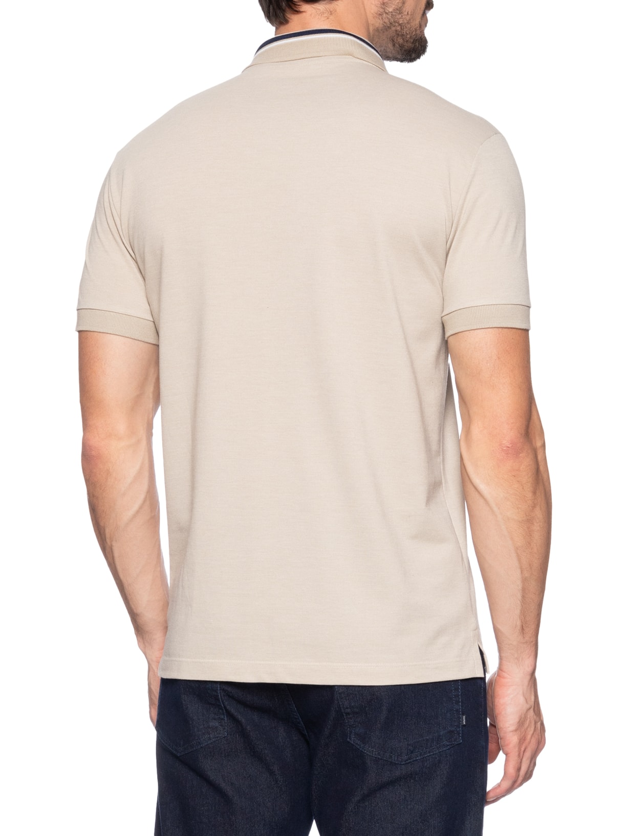 Polo Masculina Em Piquet Com Frisos Bege Aramis