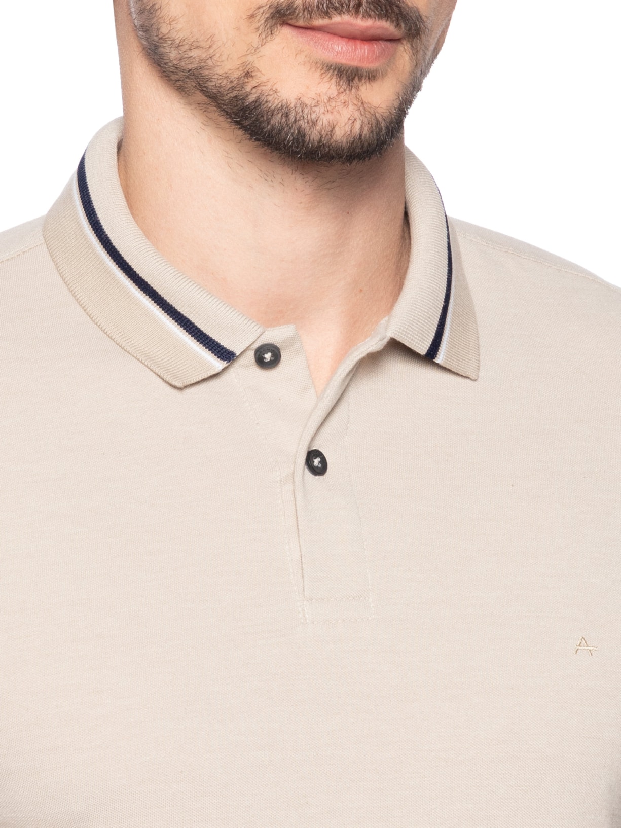Polo Masculina Em Piquet Com Frisos Bege Aramis