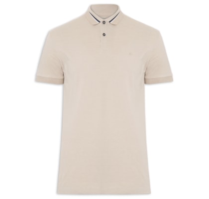 Polo Masculina Em Piquet Com Frisos - Bege