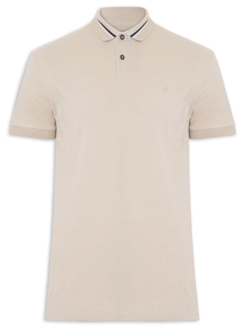 Polo Masculina Em Piquet Com Frisos - Bege
