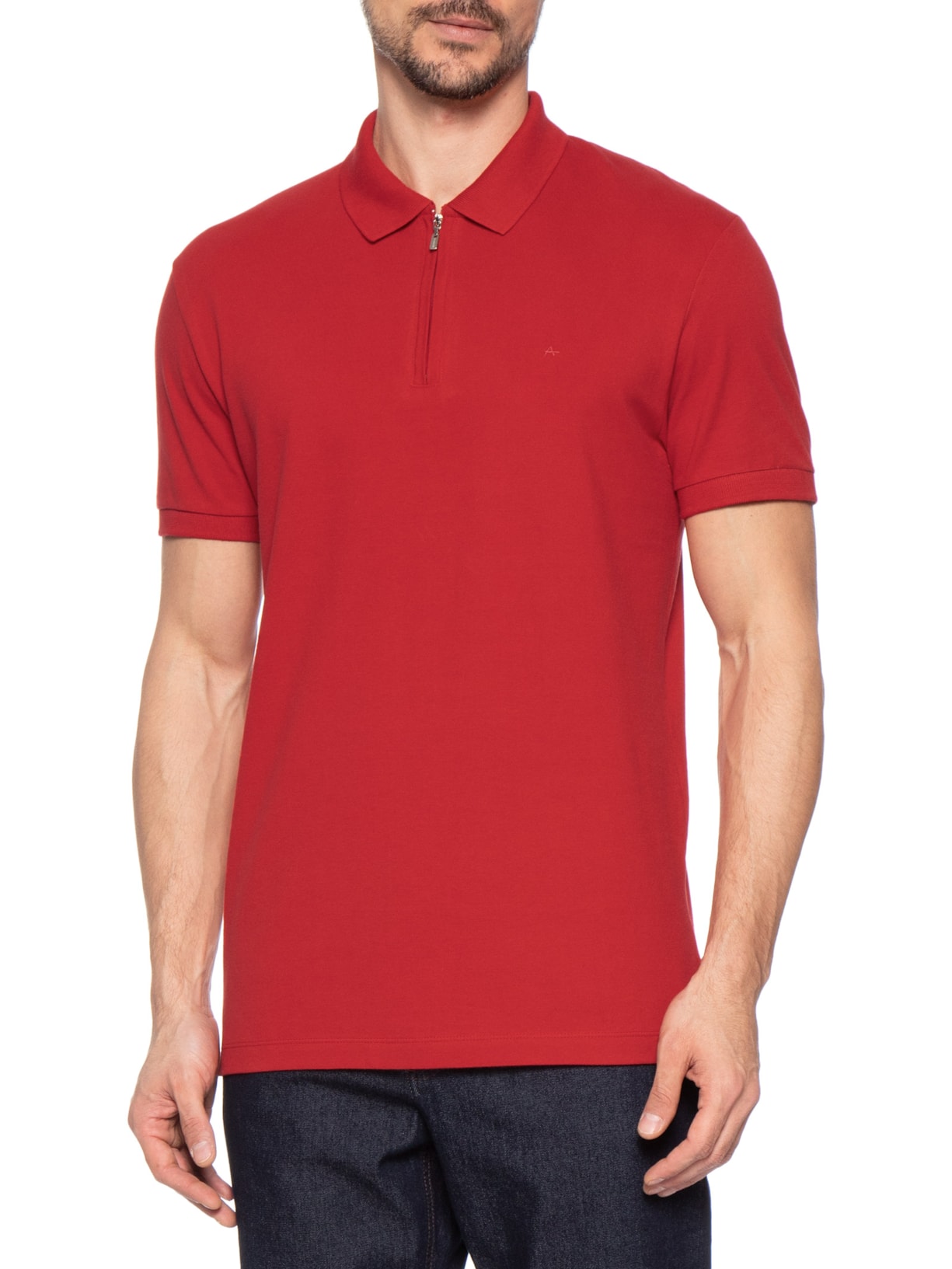 Polo Masculina Em Piquet Com Zíper Vermelho Aramis