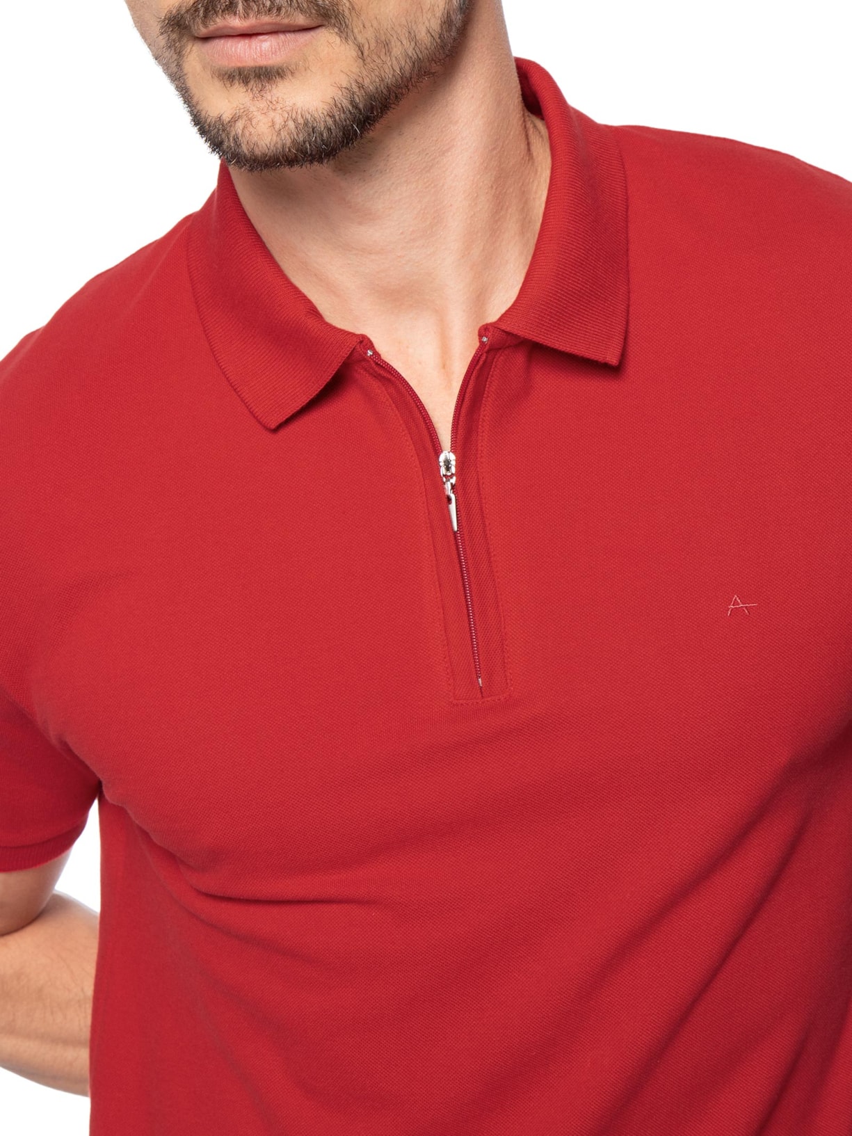 Polo Masculina Em Piquet Com Zíper Vermelho Aramis