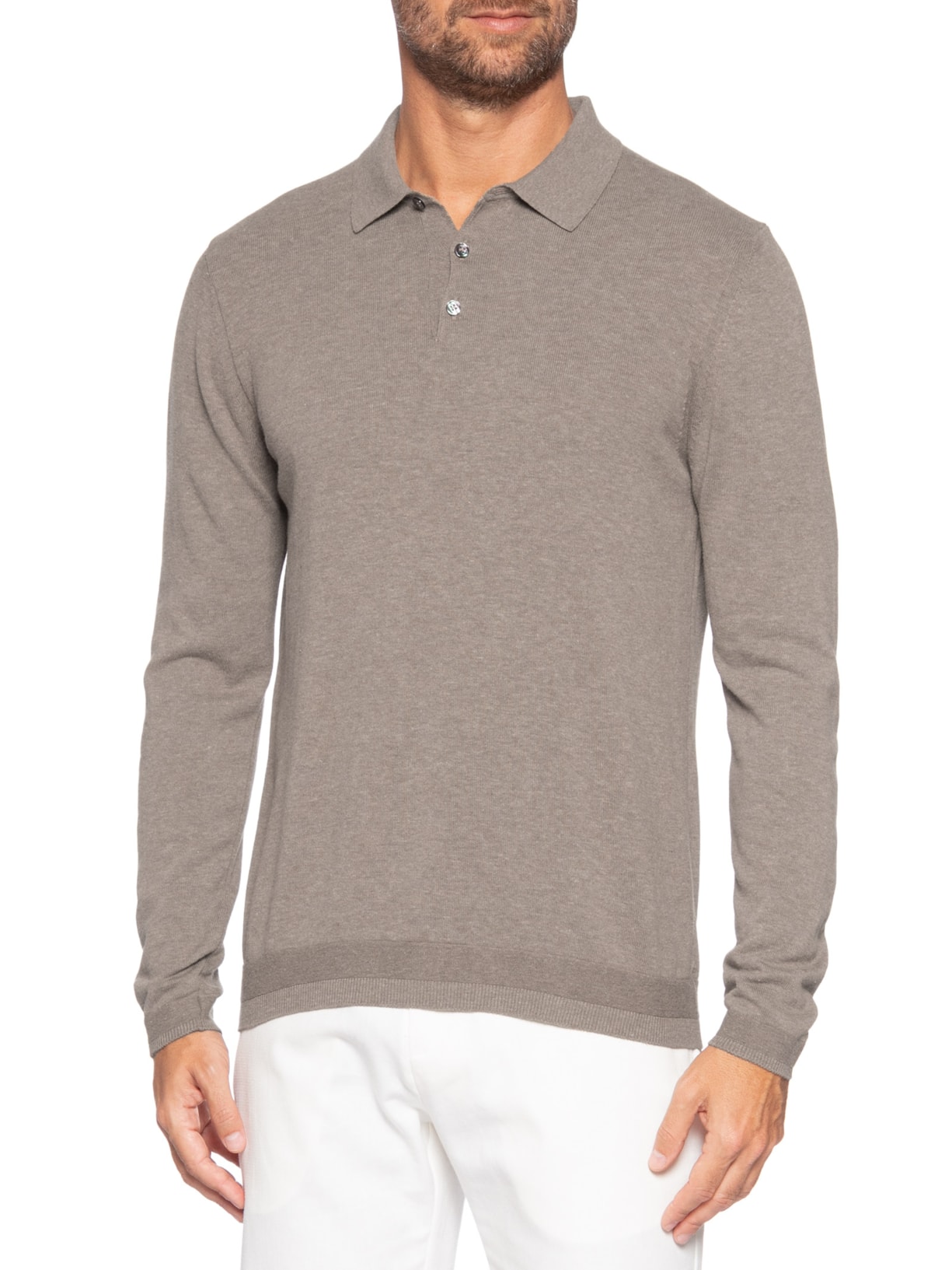 Polo Masculina Em Tricô Manga Longa Marrom Paramount Alfaiataria