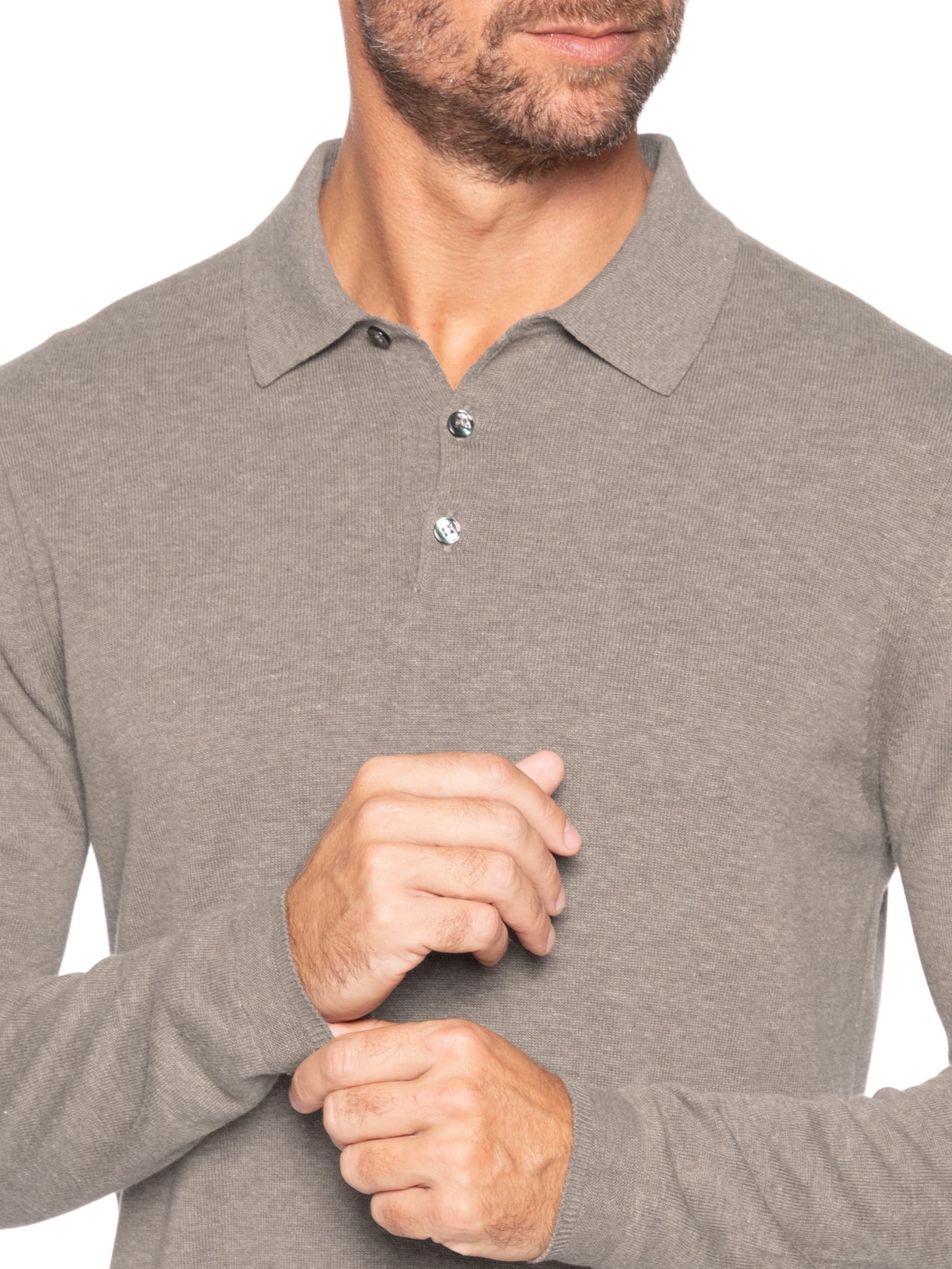 Polo Masculina Em Tricô Manga Longa Marrom Paramount Alfaiataria