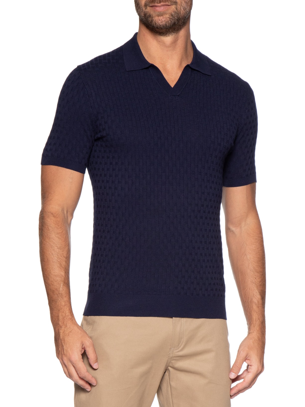 Polo Masculina Em Tricot Com Gola Colômbia  Azul Basiq Men