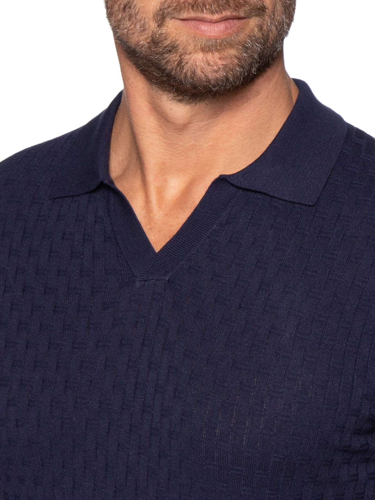 Polo Masculina Em Tricot Com Gola Colômbia  Azul Basiq Men