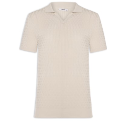 Polo Masculina Em Tricot Com Gola Colômbia -  Bege