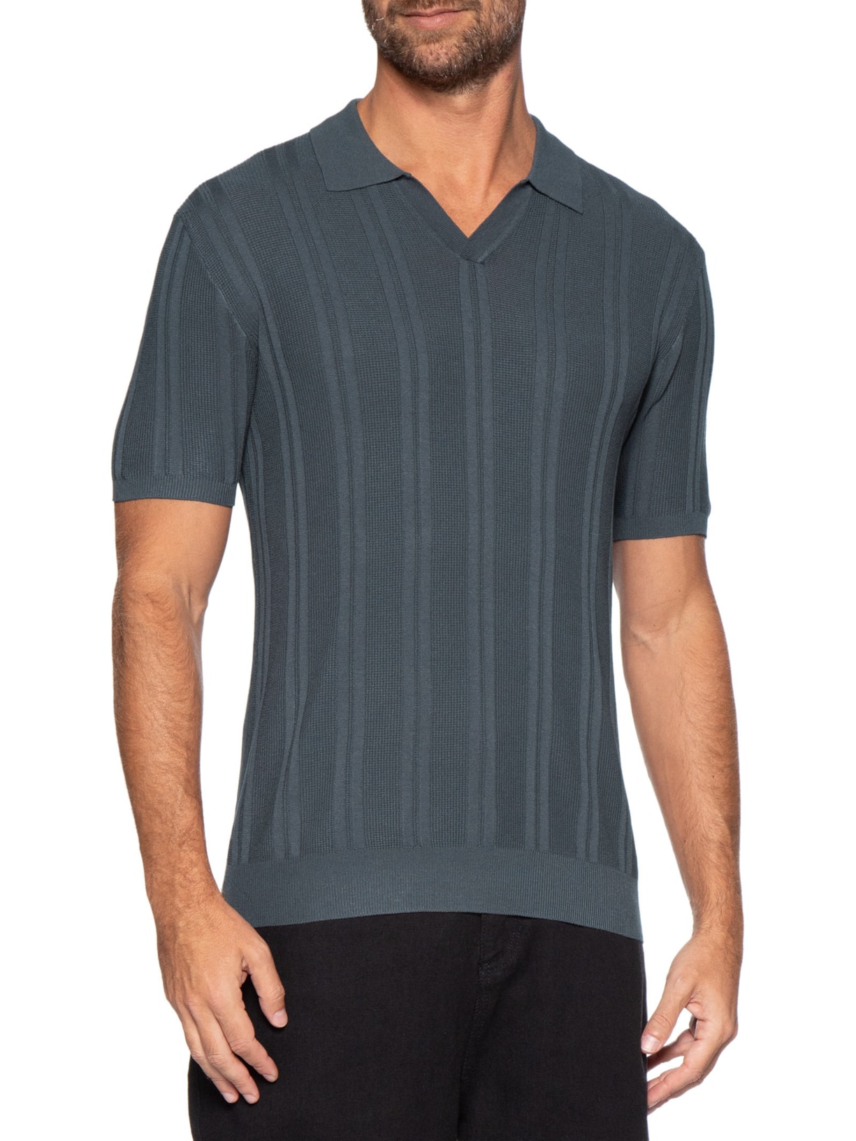 Polo Masculina Em Tricot Com Gola Colômbia  Cinza Basiq Men