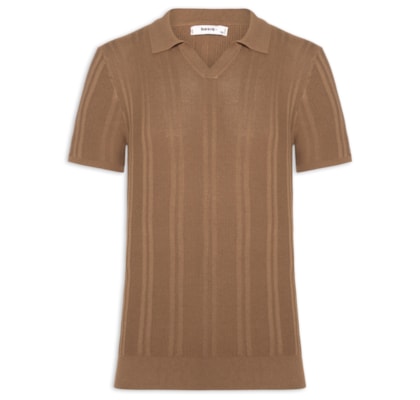 Polo Masculina Em Tricot Com Gola Colômbia -  Marrom
