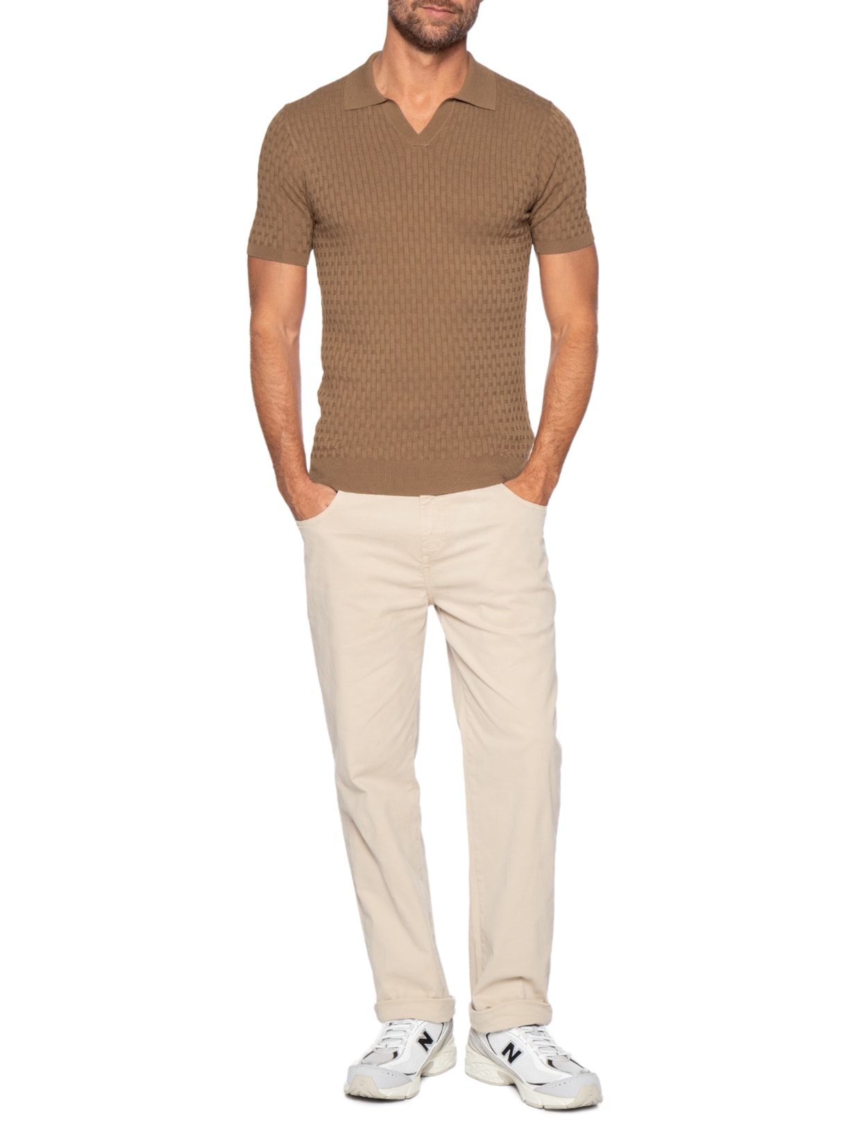 Polo Masculina Em Tricot Com Gola Colômbia  Marrom Basiq Men