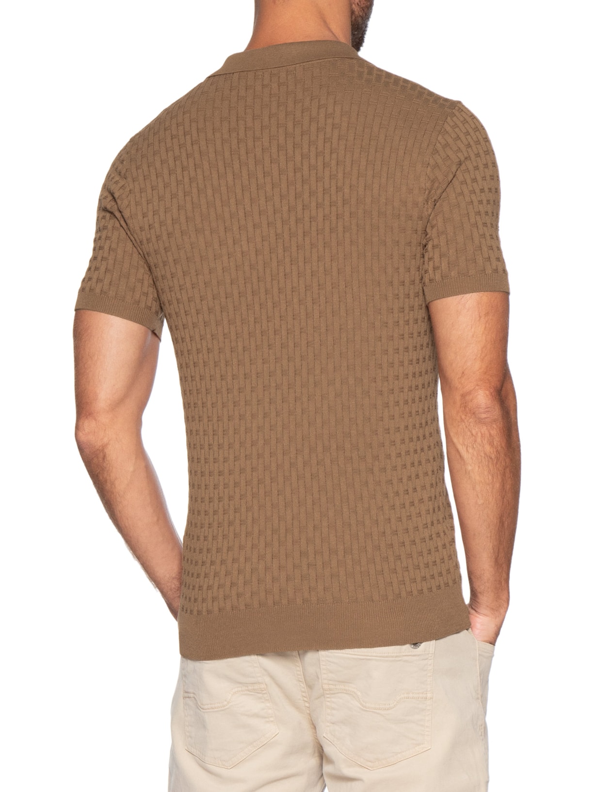Polo Masculina Em Tricot Com Gola Colômbia  Marrom Basiq Men