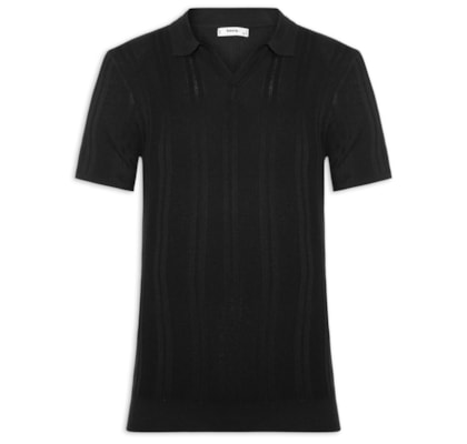 Polo Masculina Em Tricot Com Gola Colômbia -  Preto