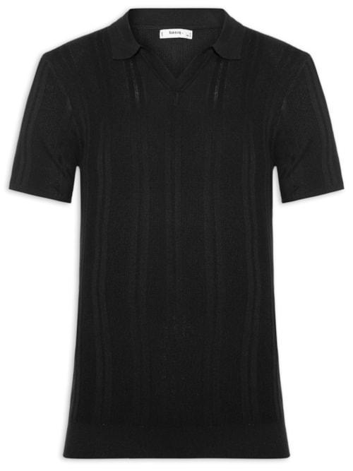 Polo Masculina Em Tricot Com Gola Colômbia - Preto
