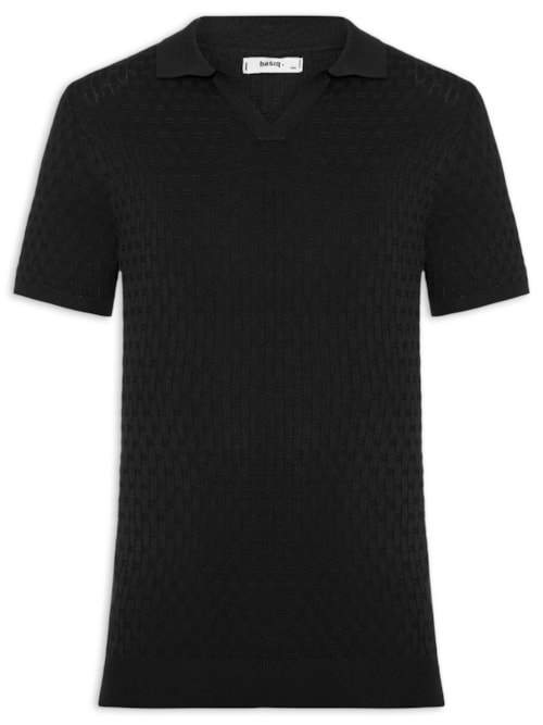 Polo Masculina Em Tricot Com Gola Colômbia - Preto