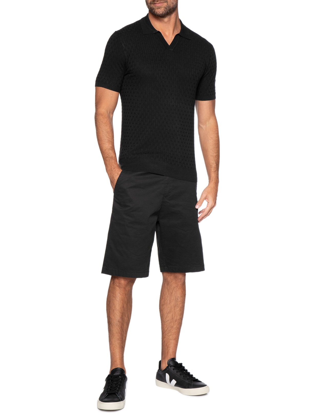 Polo Masculina Em Tricot Com Gola Colômbia  Preto Basiq Men