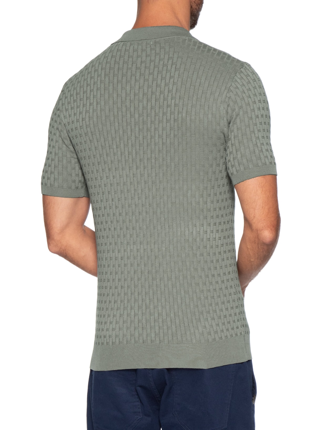 Polo Masculina Em Tricot Com Gola Colômbia  Verde Basiq Men