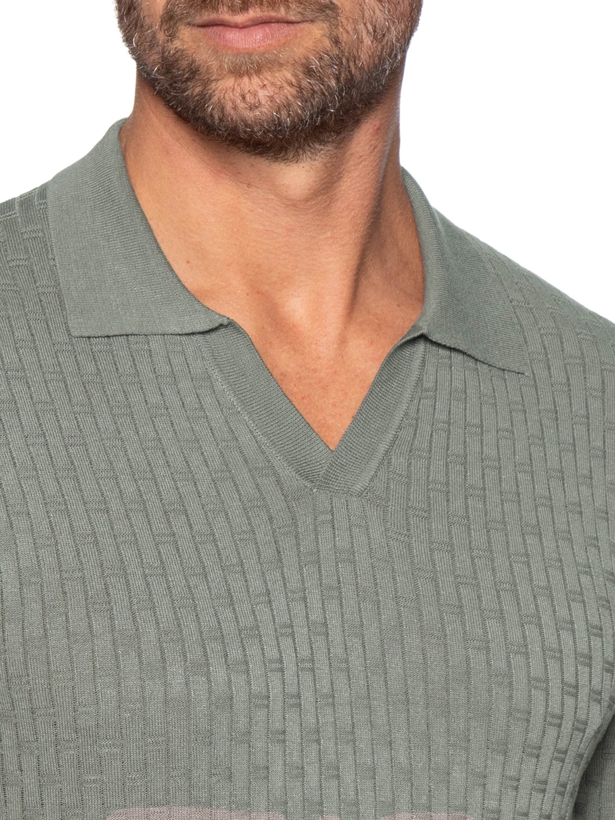 Polo Masculina Em Tricot Com Gola Colômbia  Verde Basiq Men