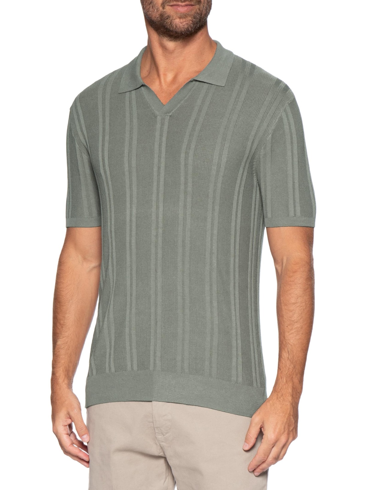Polo Masculina Em Tricot Com Gola Colômbia  Verde Basiq Men