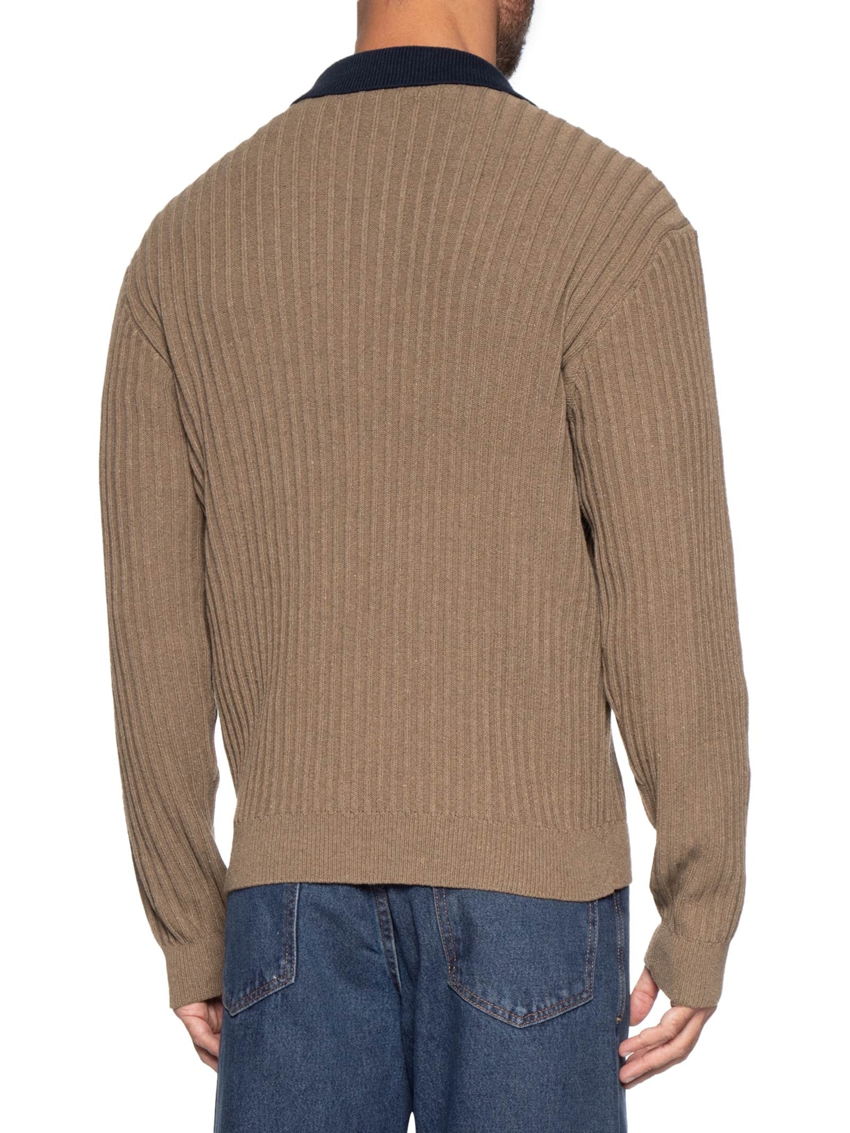 Polo Masculina Em Tricot Com Manga Longa Marrom Hering