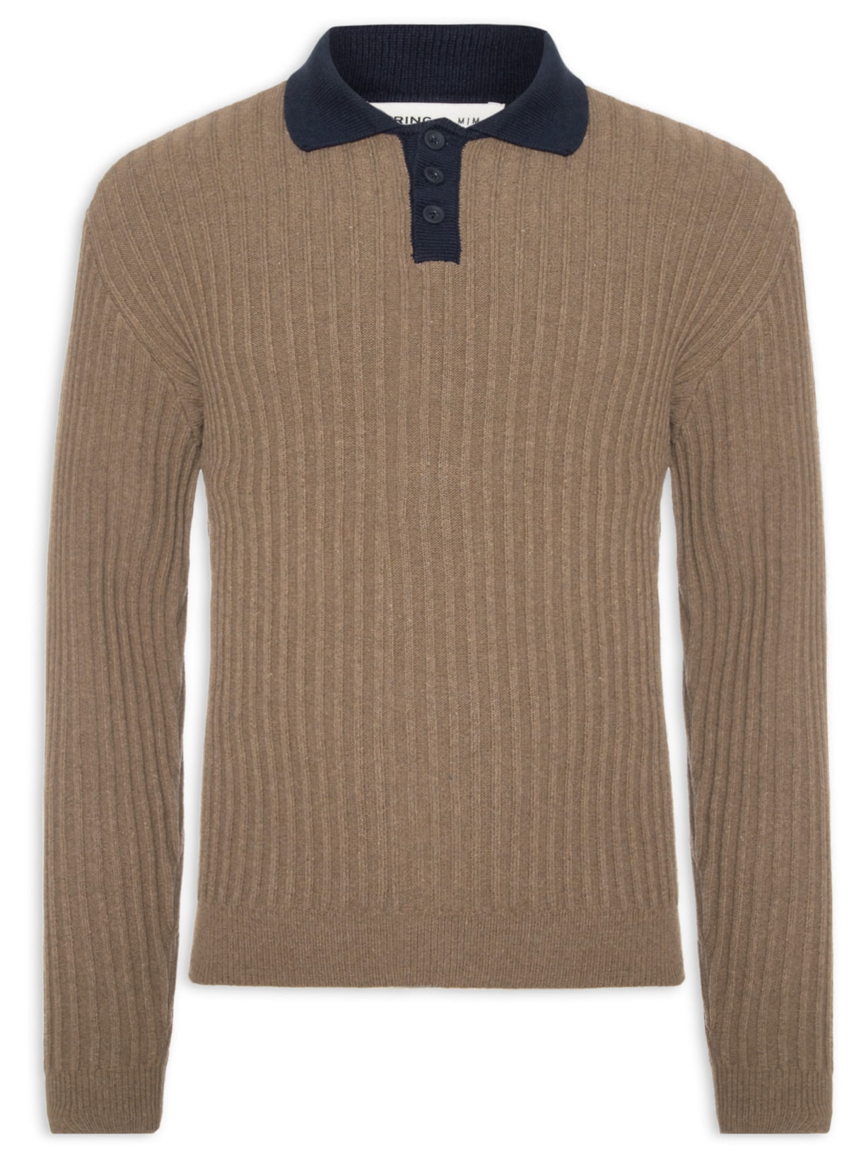 Polo Masculina Em Tricot Com Manga Longa - Marrom