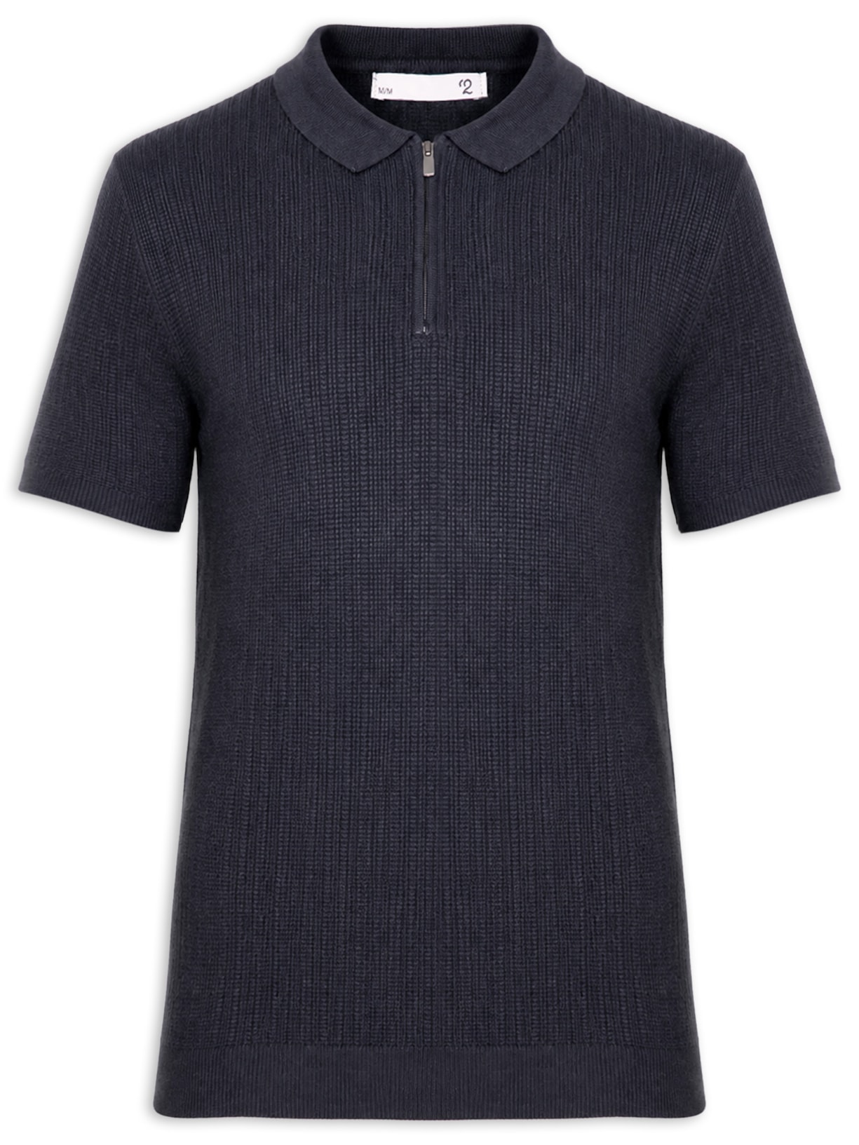 Polo Masculina Em Tricot Com Meio Zíper Azul '2 Essential