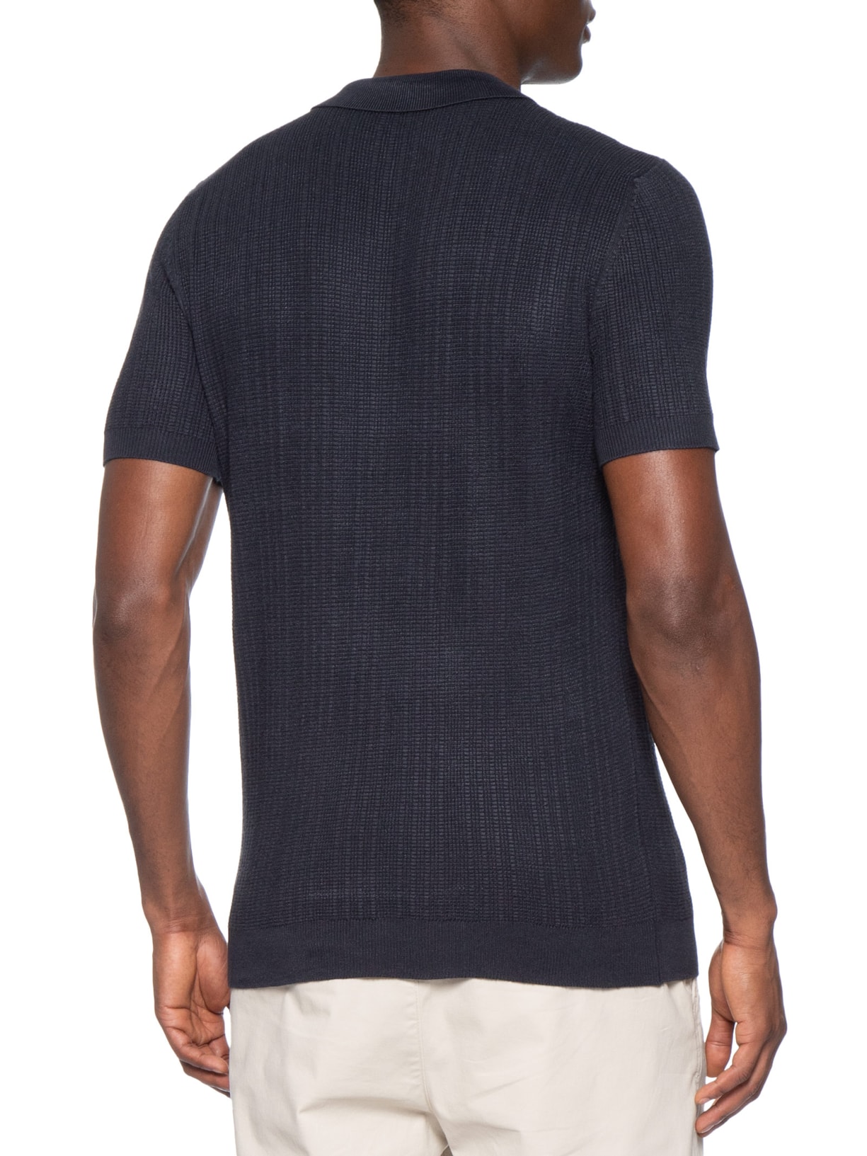 Polo Masculina Em Tricot Com Meio Zíper Azul '2 Essential