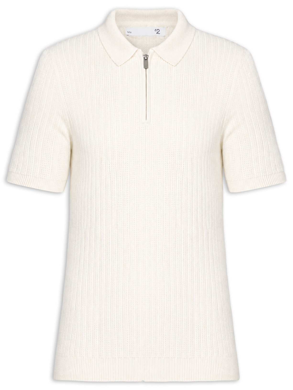 Polo Masculina Em Tricot Com Meio Zíper Bege '2 Essential