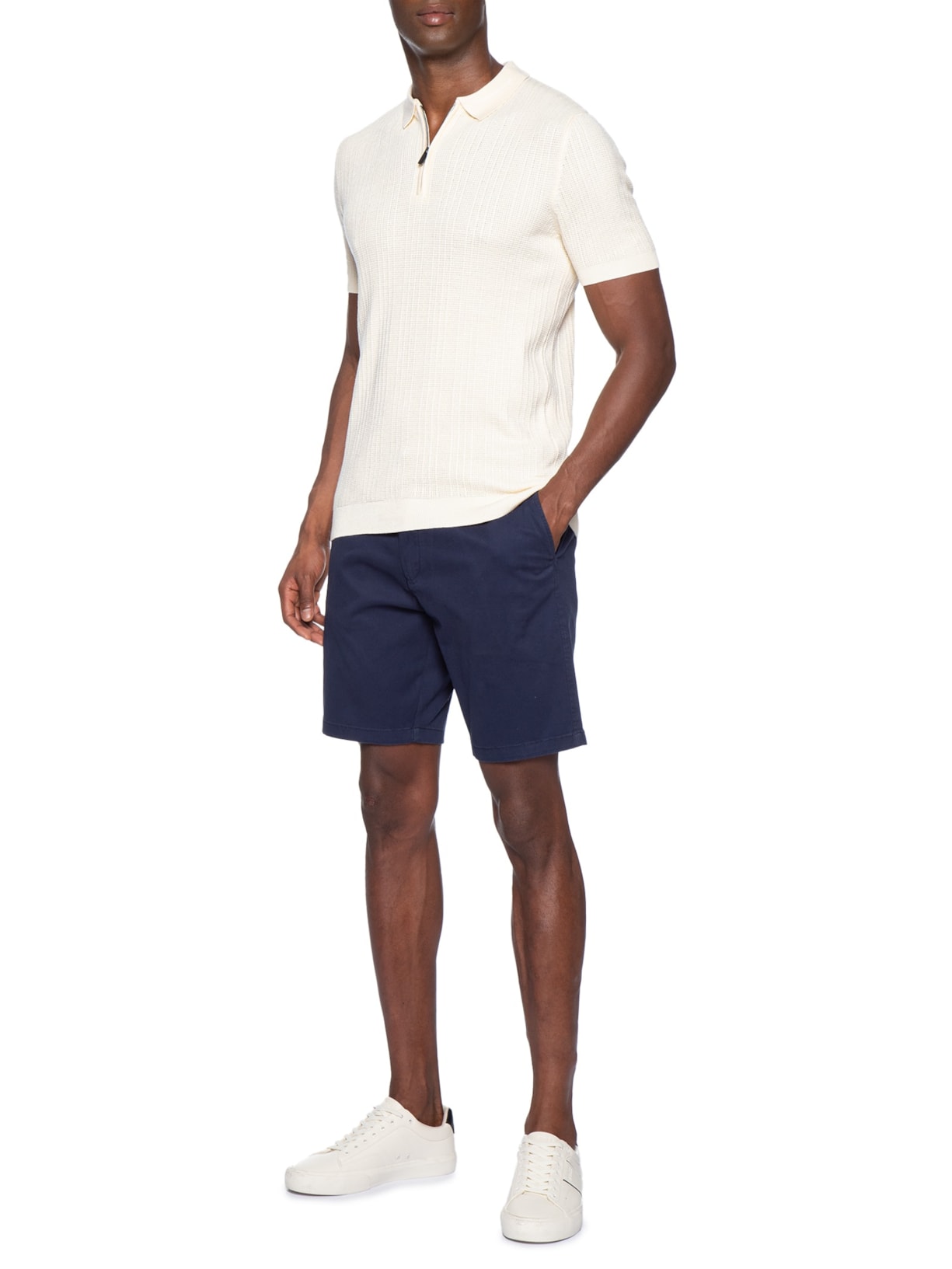 Polo Masculina Em Tricot Com Meio Zíper Bege '2 Essential