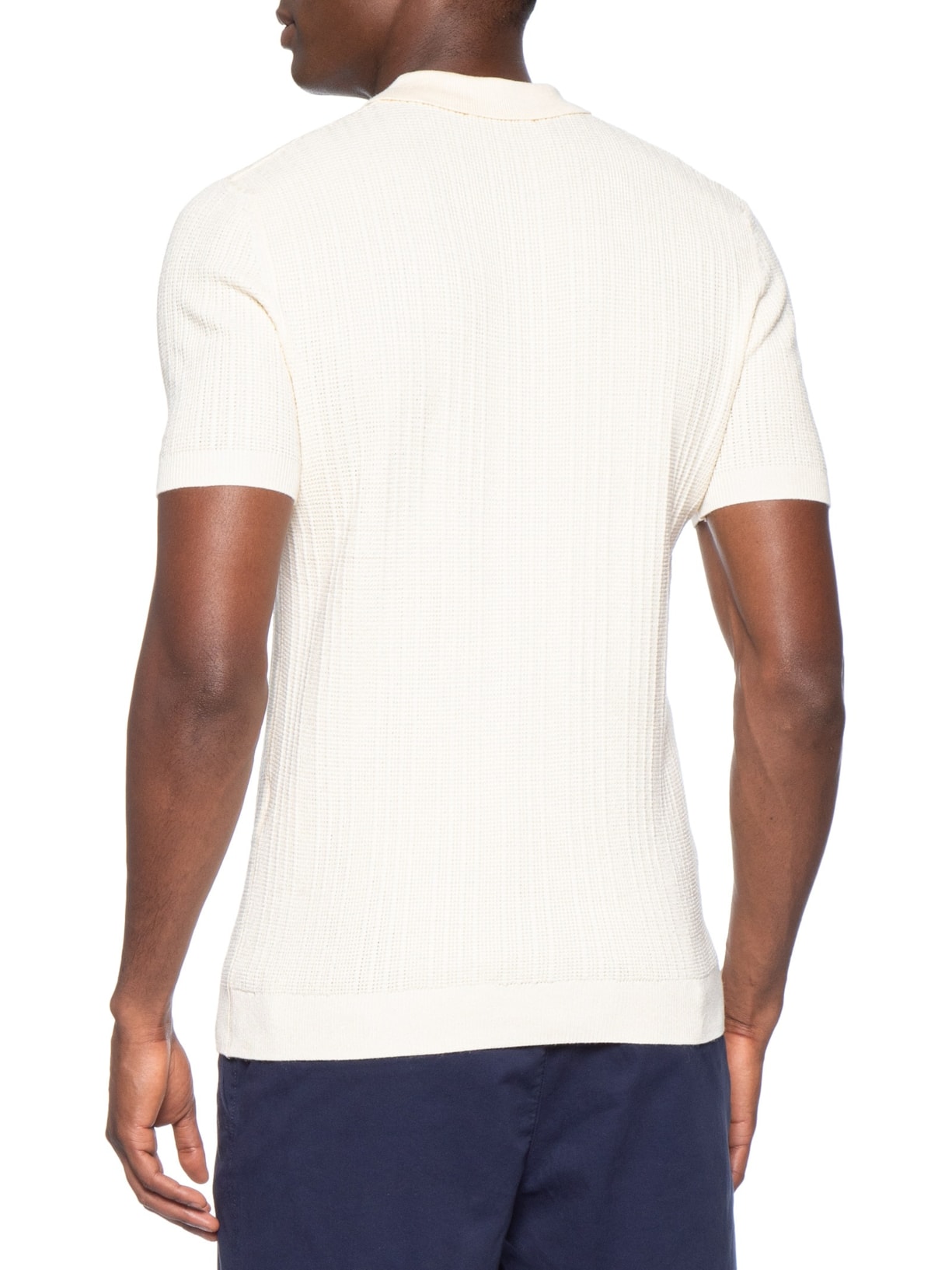 Polo Masculina Em Tricot Com Meio Zíper Bege '2 Essential