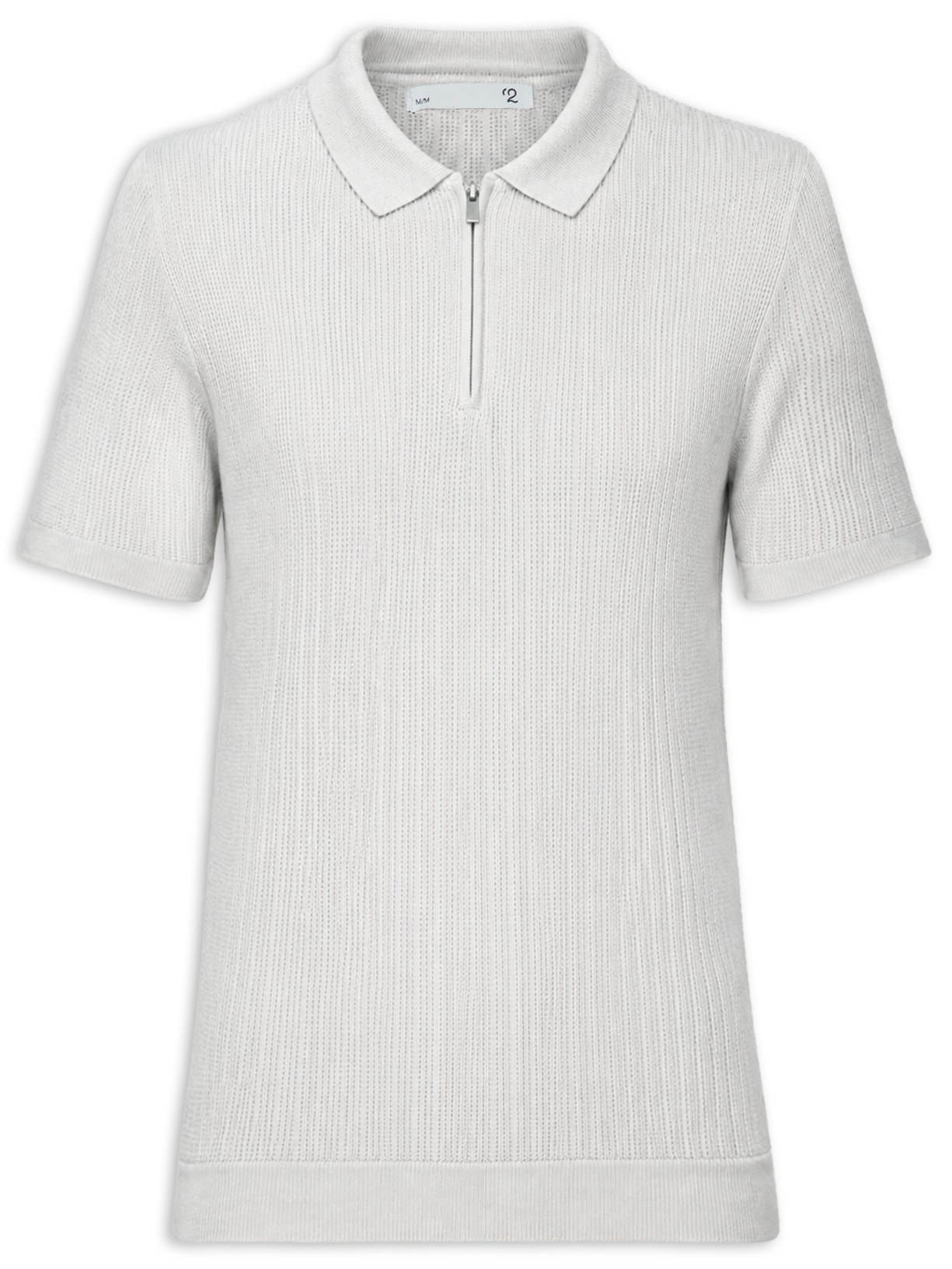 Polo Masculina Em Tricot Com Meio Zíper Cinza '2 Essential