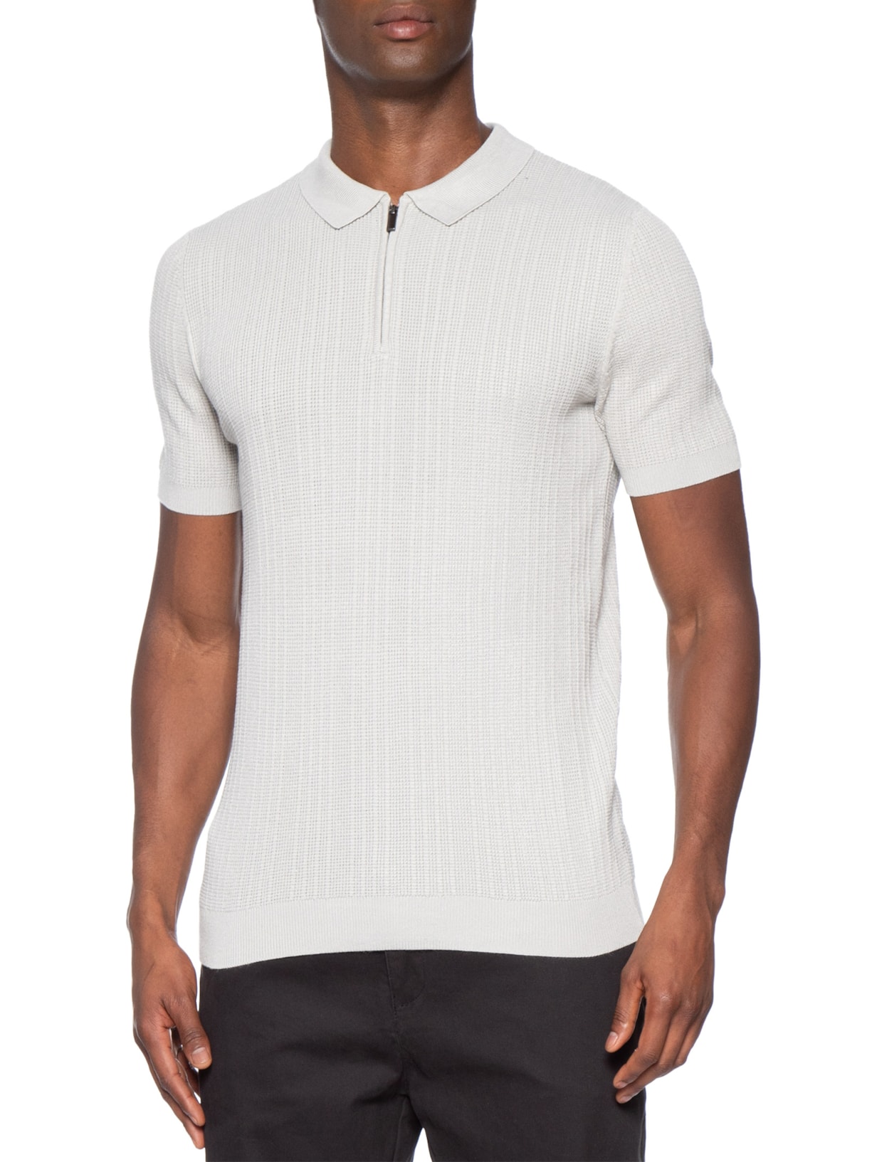 Polo Masculina Em Tricot Com Meio Zíper Cinza '2 Essential
