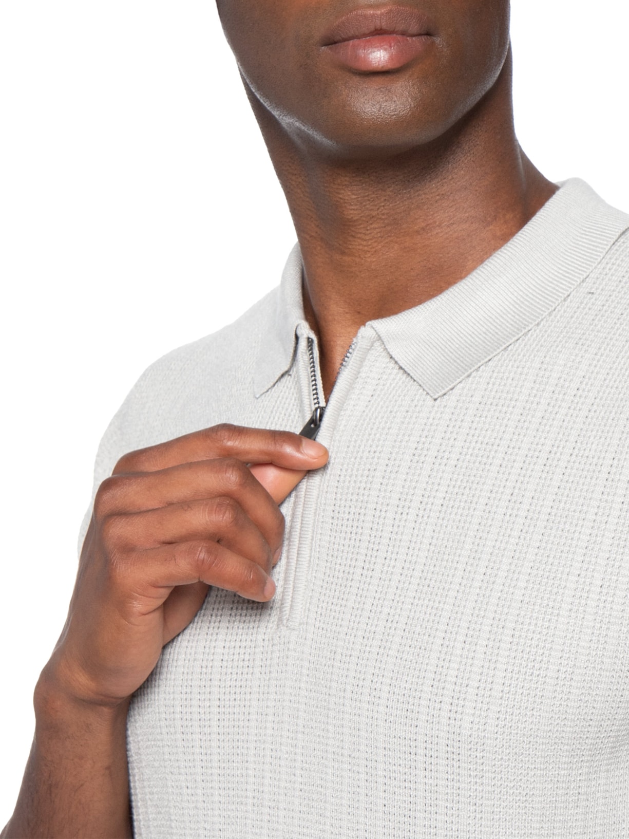 Polo Masculina Em Tricot Com Meio Zíper Cinza '2 Essential