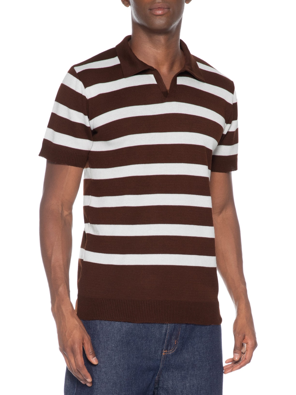 Polo Masculina Em Tricot Listrada Marrom Basiq Men