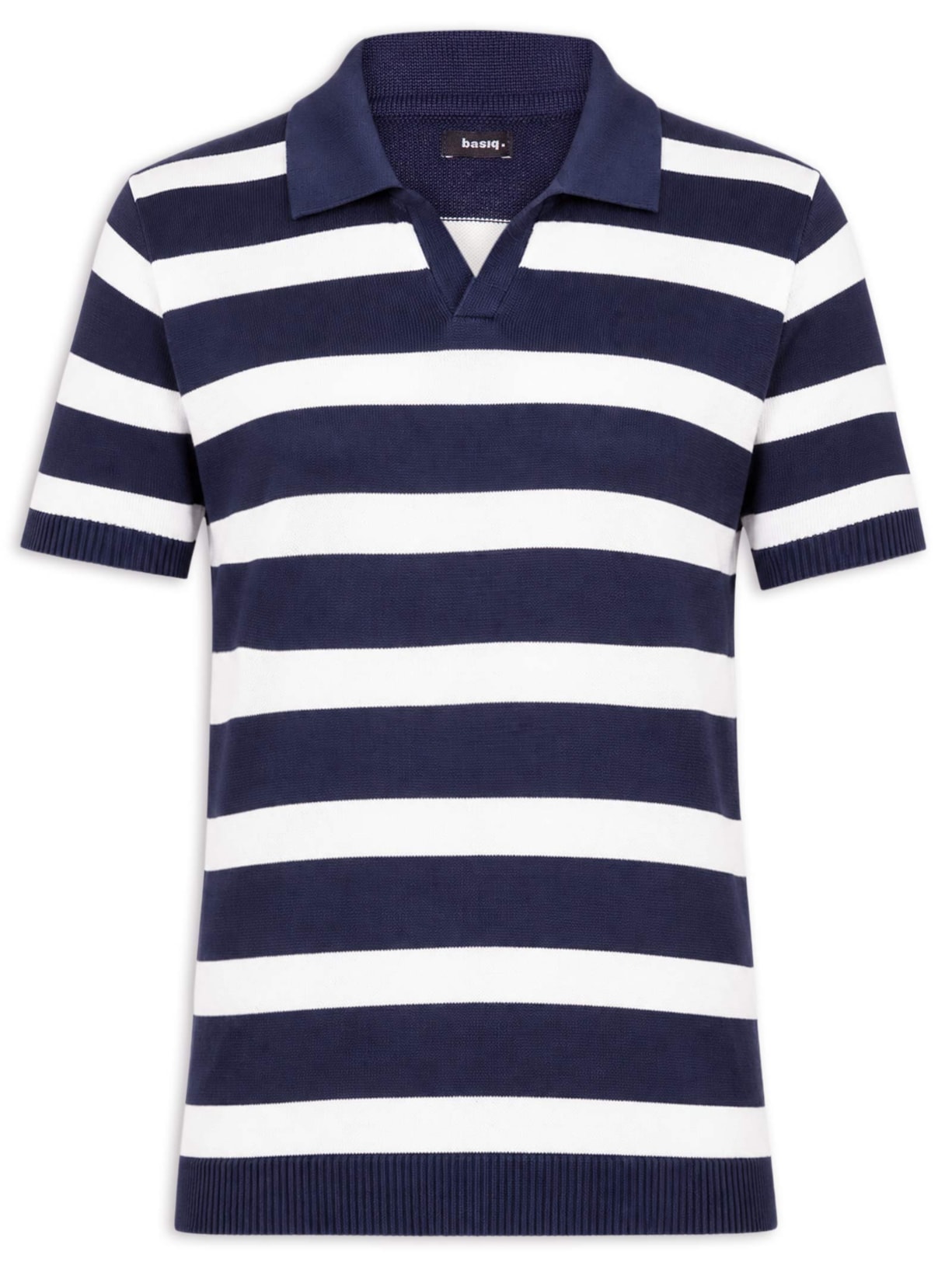 Polo Masculina Em Tricot Listrada – Azul Basiq Men
