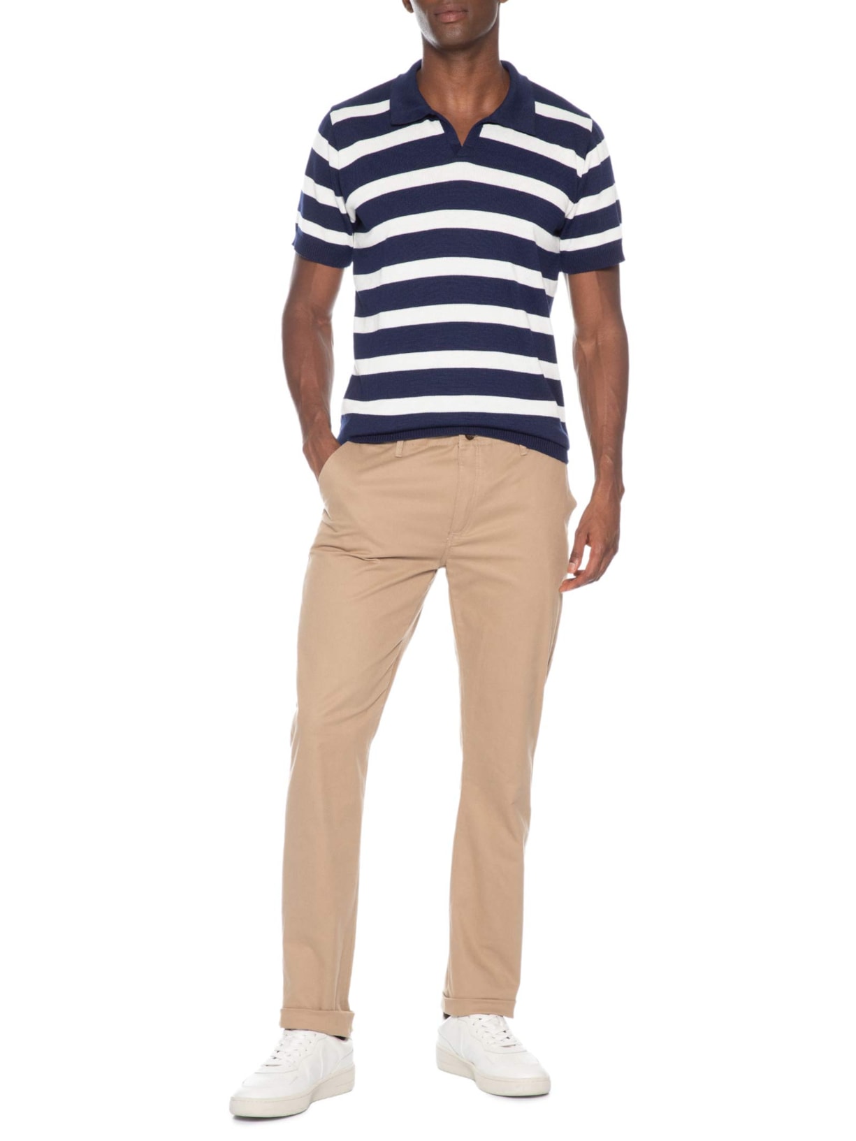 Polo Masculina Em Tricot Listrada – Azul Basiq Men