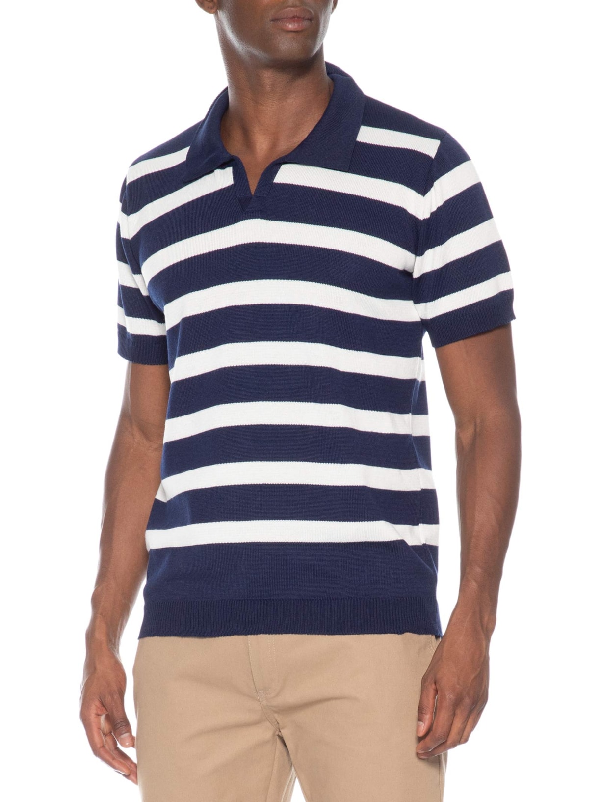 Polo Masculina Em Tricot Listrada – Azul Basiq Men