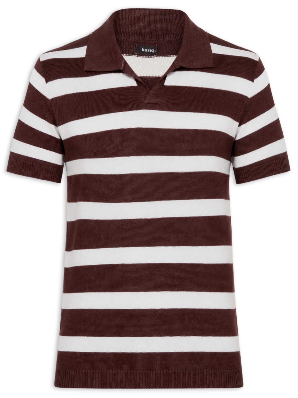Polo Masculina Em Tricot Listrada – Marrom Basiq Men