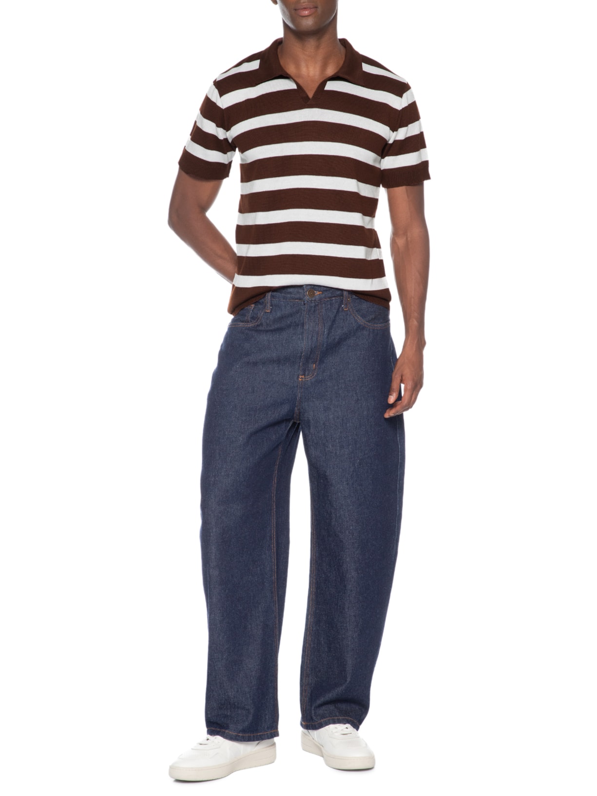 Polo Masculina Em Tricot Listrada – Marrom Basiq Men