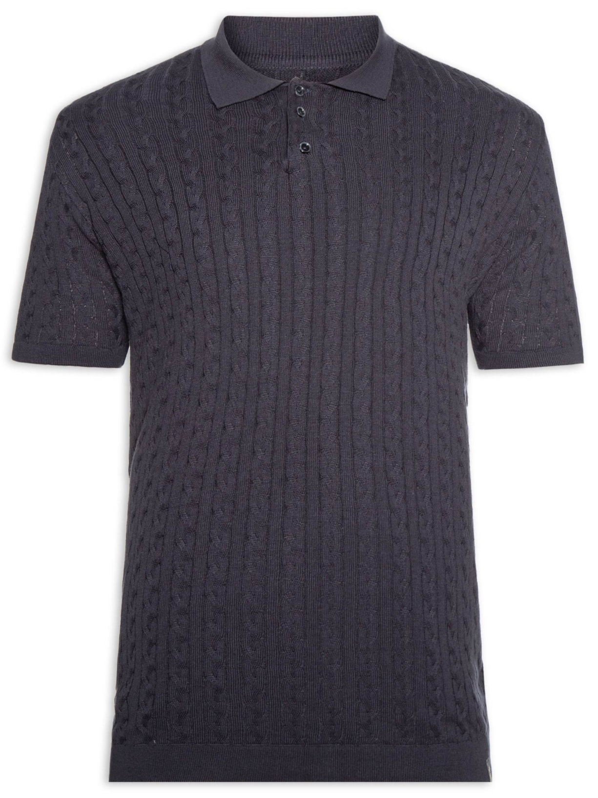 Polo Masculina em Tricot Trançado Azul Pineapple