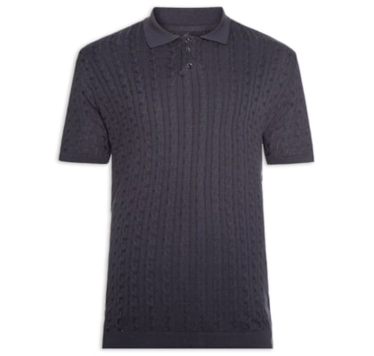 Polo Masculina em Tricot Trançado - Azul