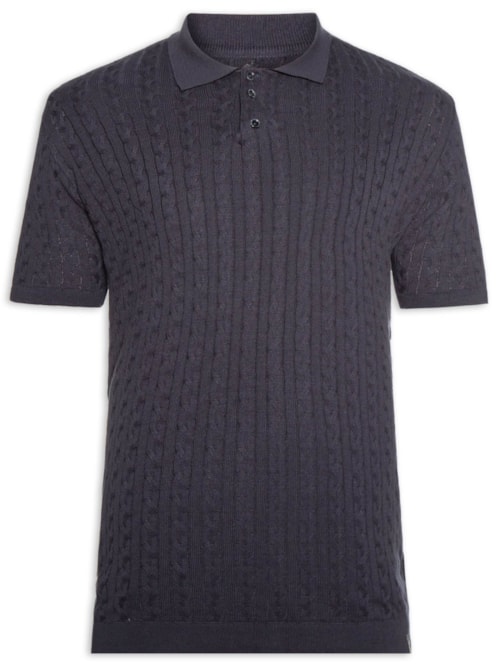 Polo Masculina em Tricot Trançado – Azul